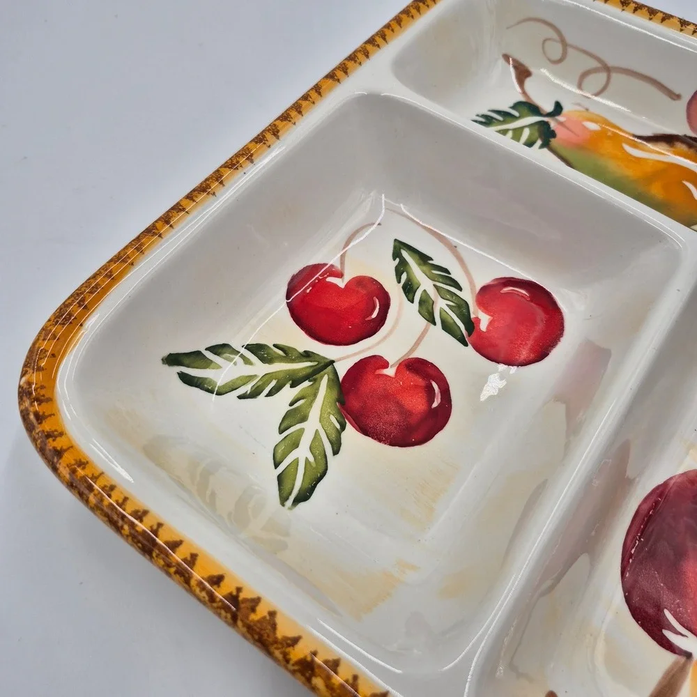 Potter & Smith Fruit Pear Grapes Apple Cherry Chips and Dip Serving Platter Dish